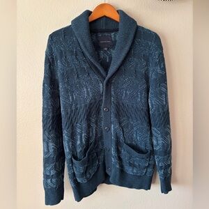 American Eagle Men’s Chunky Knit Shawl Collar Grandpa Cardigan Teal Blue Large